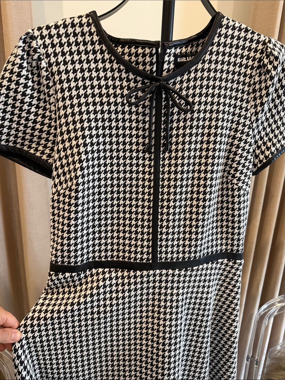 Karl Lagerfeld Black and White Houndstooth Midi Dress - Picture 4 of 6